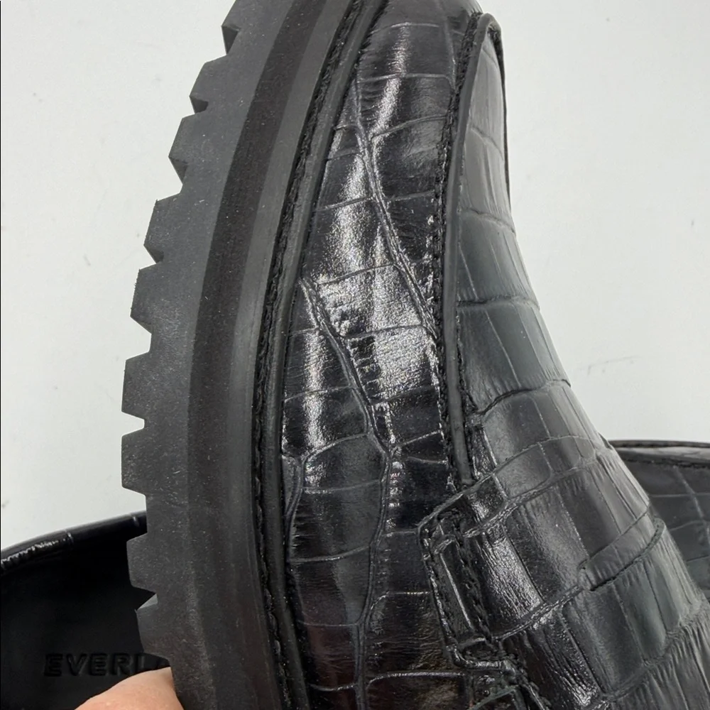 NEW Everlane Black‎ Crocodile Leather Chunky Lug Sole Loafer in Size 10